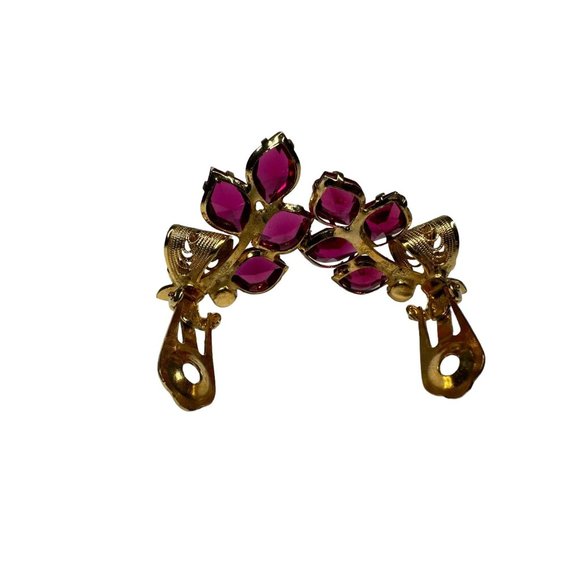 Austria Purple Pink Rhinestone Flower Vintage Earrings - Picture 2 of 4